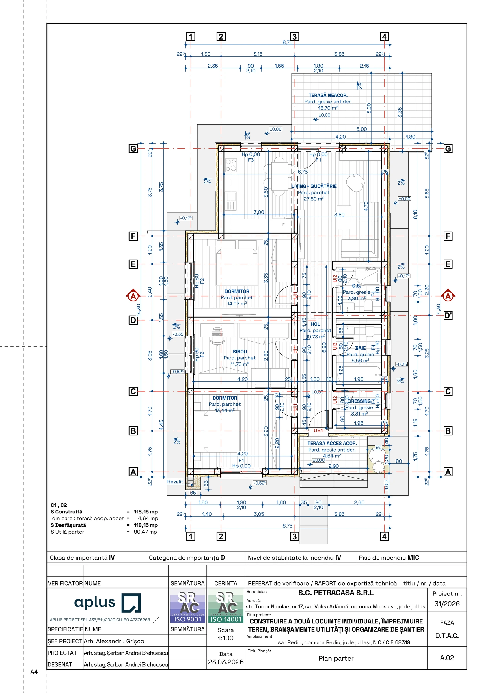 Plan parter Casa Family Plus – 90,47 mp utili, Case Platou Beldiman