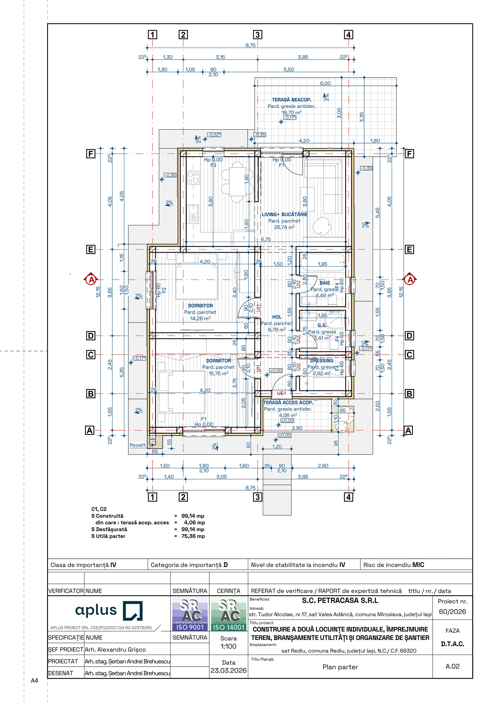 Plan parter Casa Family – 75,36 mp utili, Case Platou Beldiman